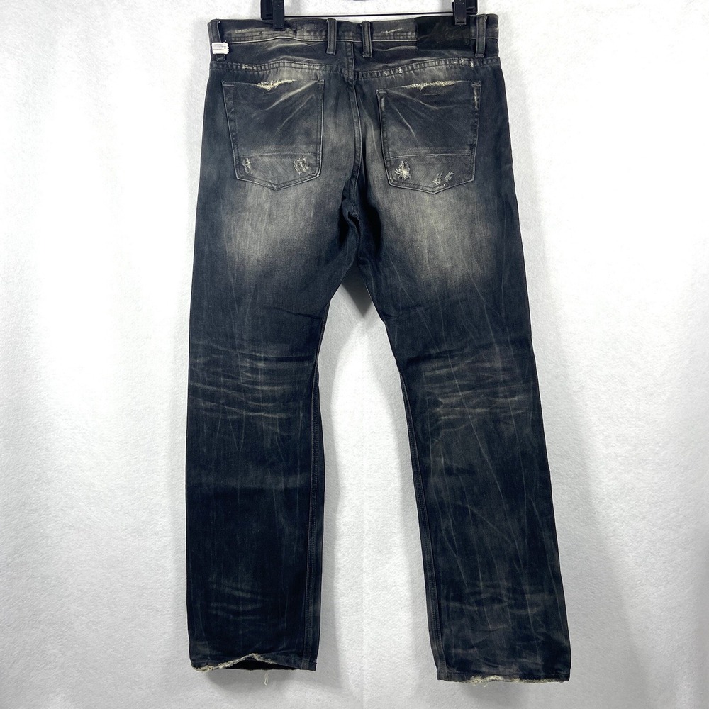 AKOO Jeans Men 36x32 Black Straight Leg Distressed Denim Y2K Live Full Live Well